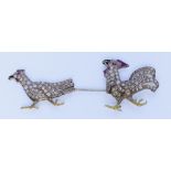 A Diamond and Ruby Set "Hen and Rooster" Brooch, in white metal mount, each pavé set with Old