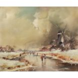Dutch School - Three small oil paintings - Various winter landscapes, figure skating, two with