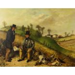 J. Mott (19th Century) - Oil painting - A squire and his gamekeeper refreshing themselves with