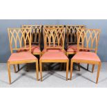 A Set of Six 20th Century Portuguese Chestnut Dining Chairs, with square moulded backs and