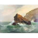 Daniel Sherrin (1868- 1940) - Pair of oil paintings - Seascapes, both with choppy seas, both signed,