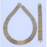 A 14ct Gold Articulated Collar Necklace with Matching Bracelet, Modern, the necklace approximately