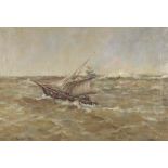 W. A. Laedley (19th Century School) - Oil painting - Sailing ship in choppy sea, signed, canvas