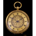 A Late 19th Century Lady's Continental 18k Gold Cased Pocket Watch, the gilt dial engraved with
