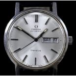 An Omega Automatic Wristwatch, 20th Century, Stainless Steel Cased, the silver dial with silver