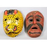 Two Mexican/Guatemalan Carved and Painted Wooden Festival Masks, 20th Century - Jaguar, 9.5ins,