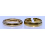 Two 22ct Gold Wedding Bands, sizes O and L, total gross weight 13.2g