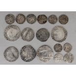 Six Medieval Silver Pennies, and a selection of Elizabeth I, James I, Charles I Shillings and