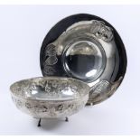 A Continental Silver Circular Bowl and a Circular Shallow Bowl, the bowl with rope pattern rim and