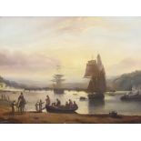 Early 19th Century English School - Oil painting - Sailing vessels in harbour, with passengers