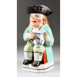 A Walton Pearlware Toby Jug, Circa 1800-1820, of traditional form with a jug of foaming ale,
