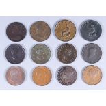 A Collection of Twelve Half Pennies, including - George II 1738, fair/fine, George III 1771, good