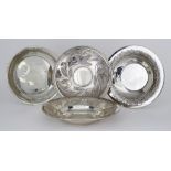 Four Continental Silver Circular Shallow Dishes, one with reeded rim and embossed with wheat,
