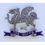 A Diamond and Enamel "The Buffs" Sweetheart Brooch, in yellow coloured metal mount, set pavé set