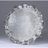 A Victorian Silver Circular Salver, by Hawksworth & Co, Sheffield 1860, with shaped shell and scroll