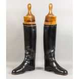 A Pair of Gentleman's Black Leather Hunting Boots, Size 9, with beechwood boot trees by Maxwell