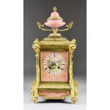A Late 19th Century French Gilt Brass and Porcelain Mounted Mantel Clock, by Pinchon Fils of