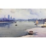 William Barton Thomas (1877-1947) - Watercolour - View across the Thames looking towards the
