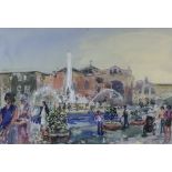 ***John Linfield (born 1930) - Four watercolours - "Piazza de la Republica, Rome, morning", 13.25ins