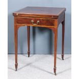An Edwardian Mahogany Square Envelope Card Table, inlaid with satinwood bandings and boxwood