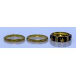 Three 18ct Gold and Enamel Hidalgo Rings, Modern, the centre ring of a fleur-de-lis design in enamel