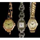 Three Lady's Wristwatches, Modern, all manual wind, comprising - 9ct gold cased (unnamed), the