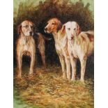 ***Phillip Sanders (born 1938) - Oil painting - "Hounds in Kennels", signed, artists board 15.