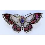 A French Sapphire, Diamond, Garnet and Moonstone Butterfly Pattern Brooch, Late 19th Century, in