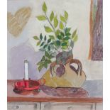 Attributed to Nancy Carline (1904-2004) - Pastel - Still life with red chamber candlestick and