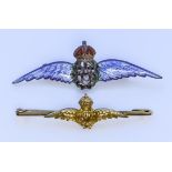 Two RAF Sweetheart Brooches, one in silver mount with enamel decoration, 55mm x 15mm, the other in