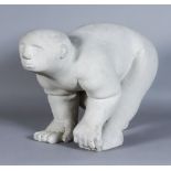***Patrick Barker (born 1959) - Limestone sculpture of a crouching figure, 11.75ins high, 16.5ins
