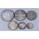 A Set of Six Victoria 1887 (Jubilee Head) Silver Coins, comprising - Crown, Double Florin, Half