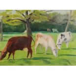 ***Richard Cotton Carline (1896-1980) - Oil painting - "Cows", board 10.75ins x 14.5ins, in gilt