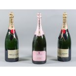 Two Magnums of Moët & Chandon Non-Vintage Champagne, and one Magnum of Lanson Non-Vintage Rose