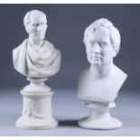 A Royal Copenhagen White Biscuit Porcelain Bust of a Gentleman, on circular socle, the bust