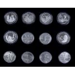 A Set of Twelve Swedish Silver Proof Medallions Commemorating Swedish Kings, six weighing 22g and