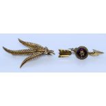 Two 9ct Gold Brooches, 20th Century, one in the form of ferns, the other in the form of an arrow