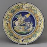 An Italian Maiolica Dish in Renaissance Manner, Late 19th Century, the centre painted with an