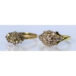 Two Diamond Cluster Rings, Modern, one in 18ct gold mount, set with small diamonds approximate total