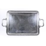 A Continental Silver Rectangular Two-Handled Tray, with moulded rim and shaped and moulded