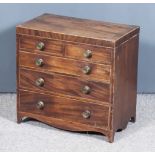 A Late Georgian Mahogany Miniature Chest, inlaid with stringings, with square edge to top, fitted