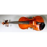 An Italian Full Size Violin Attributed to Pio Soccol, Agordo, 1868, with figured two-piece back,