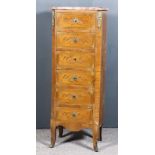 A Late 19th/Early 20th Century French Kingwood and Marquetry Tall Six-Drawer Chest, with red