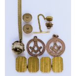 A Mixed Lot of 9ct Gold, 20th Century, comprising - two pendants bearing Masonic symbols, a