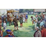 John W. King (fl. 1893-1924) - Pair of watercolours - "Visit of James I to Oxford, 1605" and "