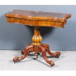 A Victorian Burr Walnut Card Table of Serpentine Outline, the baize lined folding top with matched