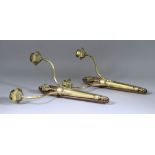 A Pair of Brass Two-Branch Wall Lights of "Neo-Classical" Design, on walnut backplates, 17ins