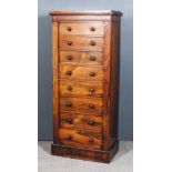 A Victorian Rosewood Wellington Chest, with raised and moulded edge to top, fitted eight drawers