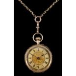 A 19th Century Lady's Continental 14ct Gold Cased Open Faced Keyless Pocket Watch, the gold dial