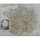John Roque (circa 1704-1762) - Engraving - "A New Map of France", 18.5ins x 23ins, and Pieter